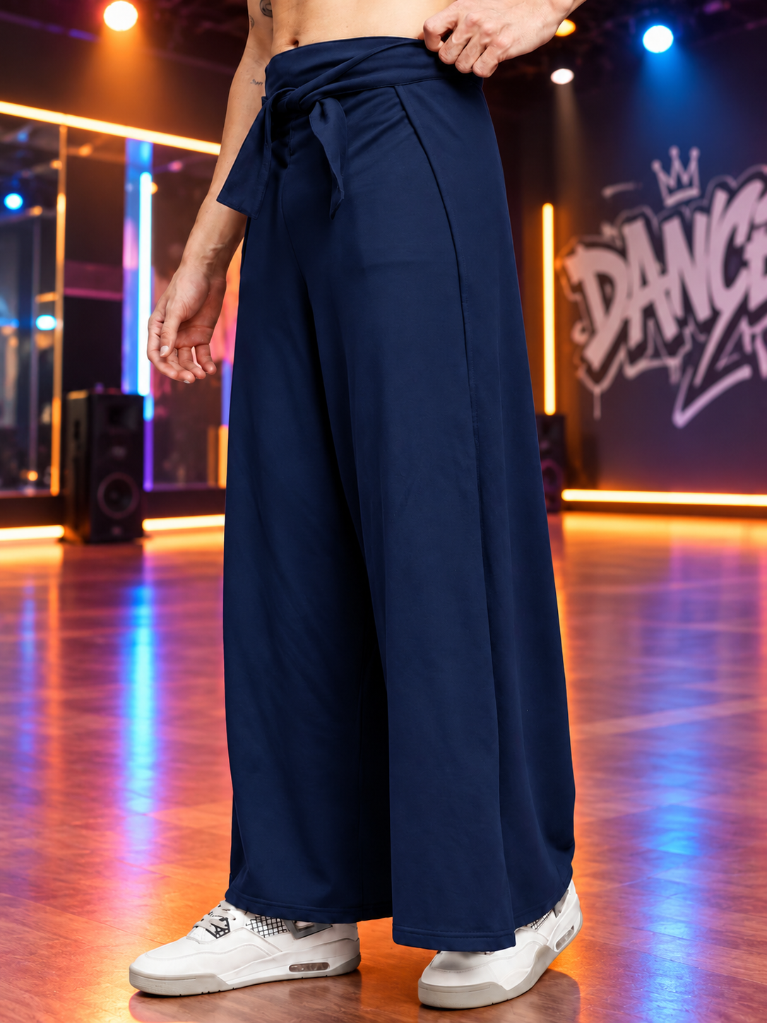 WIDE LEG FLOWY LOUNGE JOGGERS NAVY BLUE