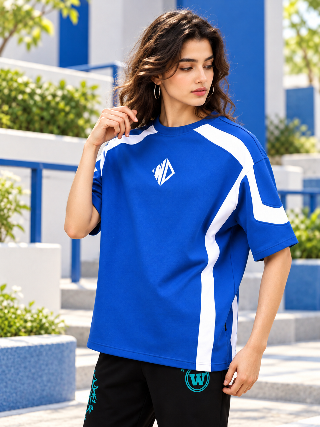 WOMEN RUGBY OVER-SIZED T-SHIRT ROYAL BLUE WHITE