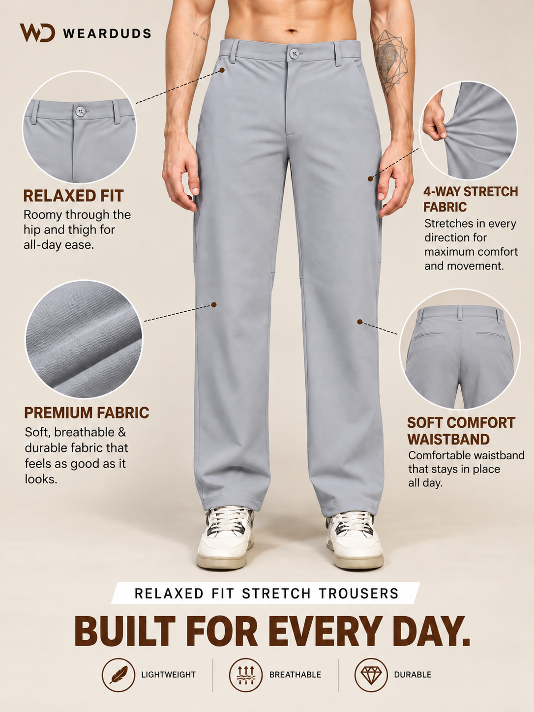 STRETCH STRAIGHT CASUAL PANTS BLUE