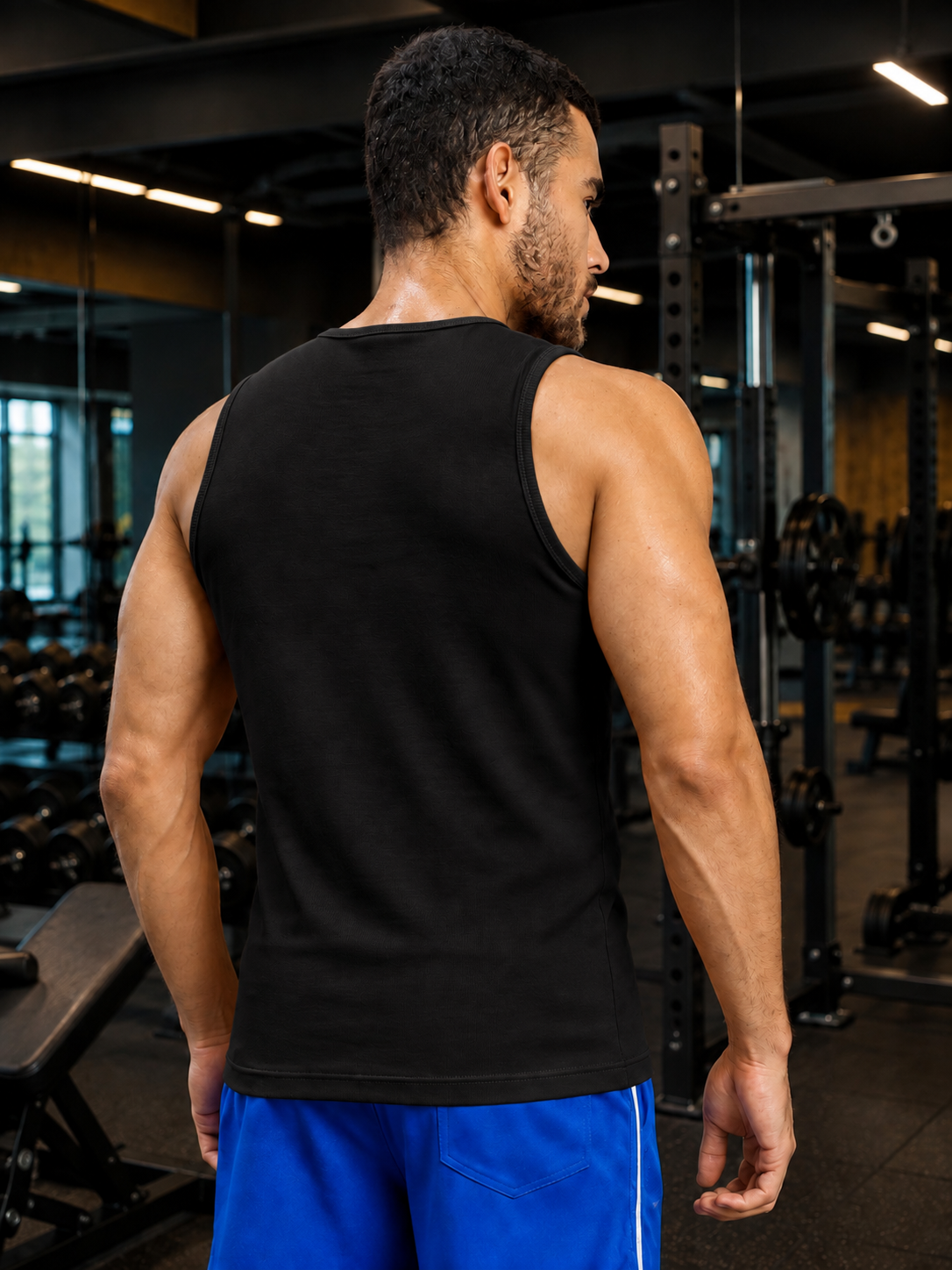 MUSCLE FIT BODYBUILDING GYM T-SHIRT BLACK