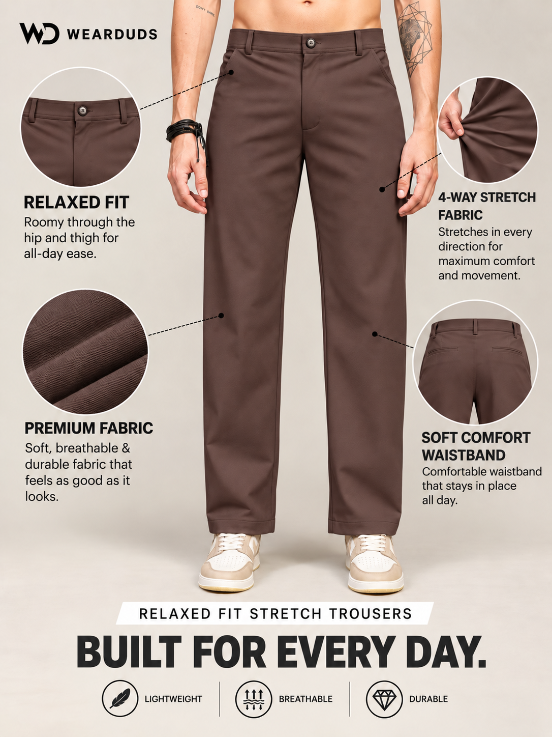 MODERN STREAMLINED PANTS DARK DARK BROWN