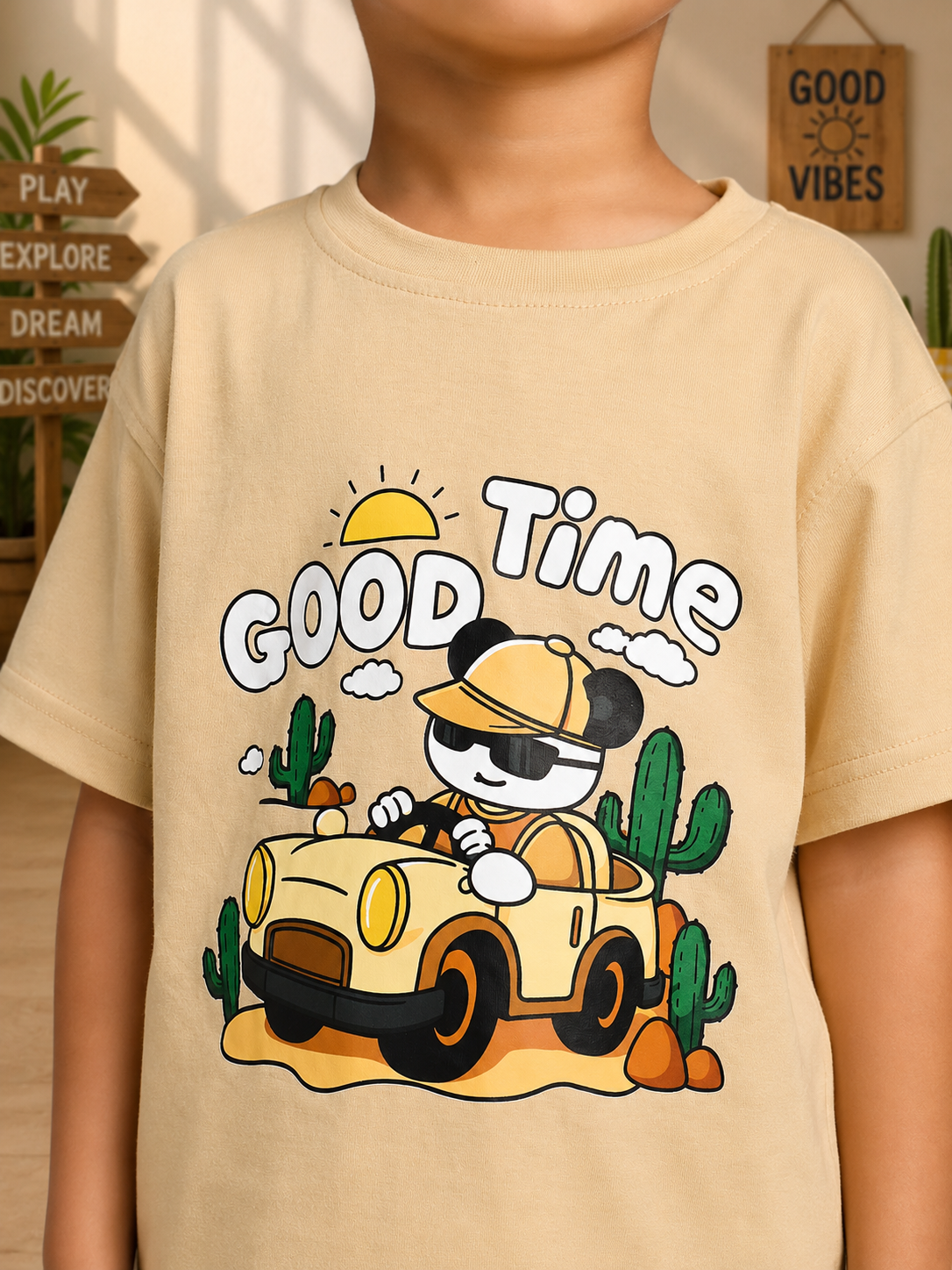 GOOD TIME PRINT CO-ORD FOR BOYS GIRLS BEIGE BROWN