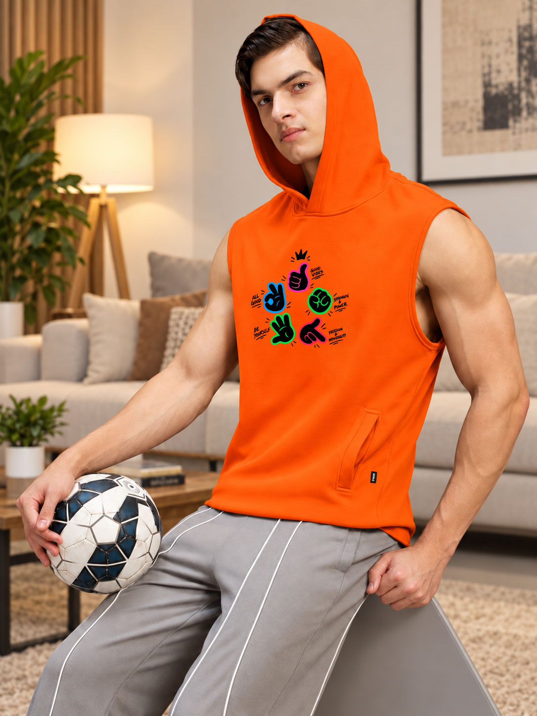 GESTURE SLEEVELESS GRAPHIC PRINT ORANGE