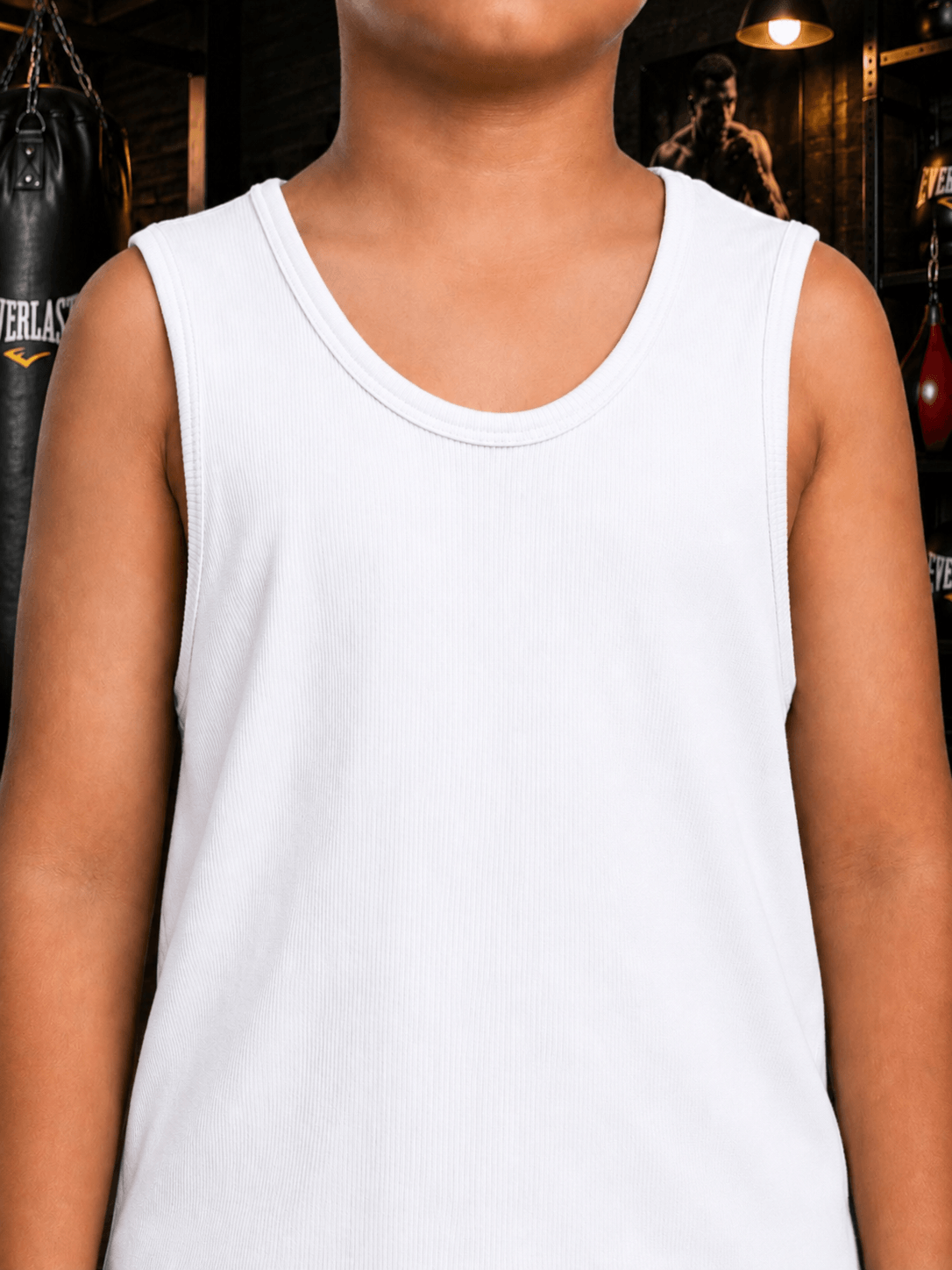 EASY WEAR VEST T-SHIRT FOR BOYS GIRLS WHITE displayed on a child, perfect for casual wear and summer activities.