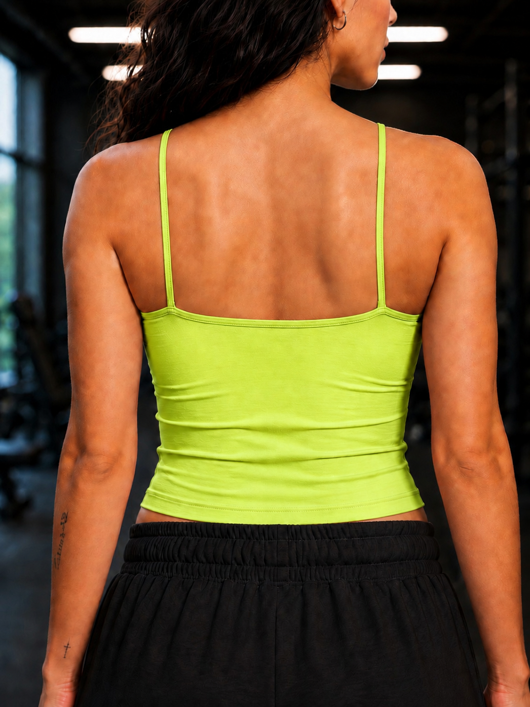 WOMEN SEAMLESS COTTON CROP-TOP NEON GREEN