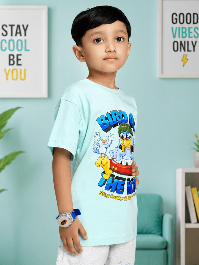 BIRD ON THE KEYS T-SHIRT FOR BOYS GIRLS SKY BLUE