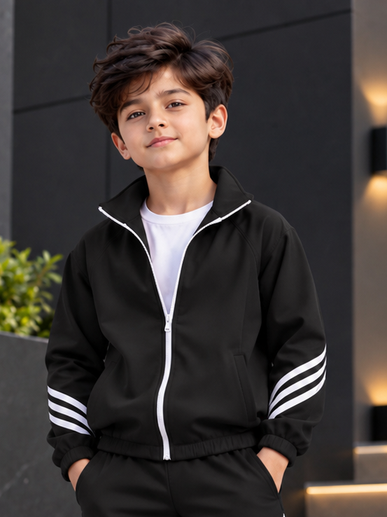 STREETWEAR THREE STRIPE JACKET FOR BOYS GIRLS BLACK