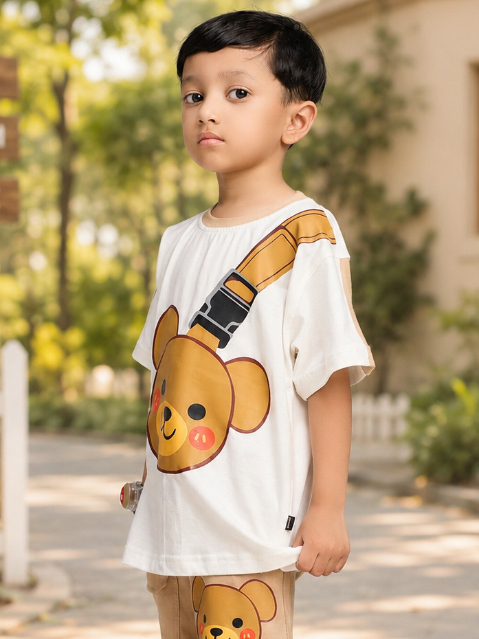 TINY TREND BEAR T-SHIRT FOR BOYS GIRLS WHITE