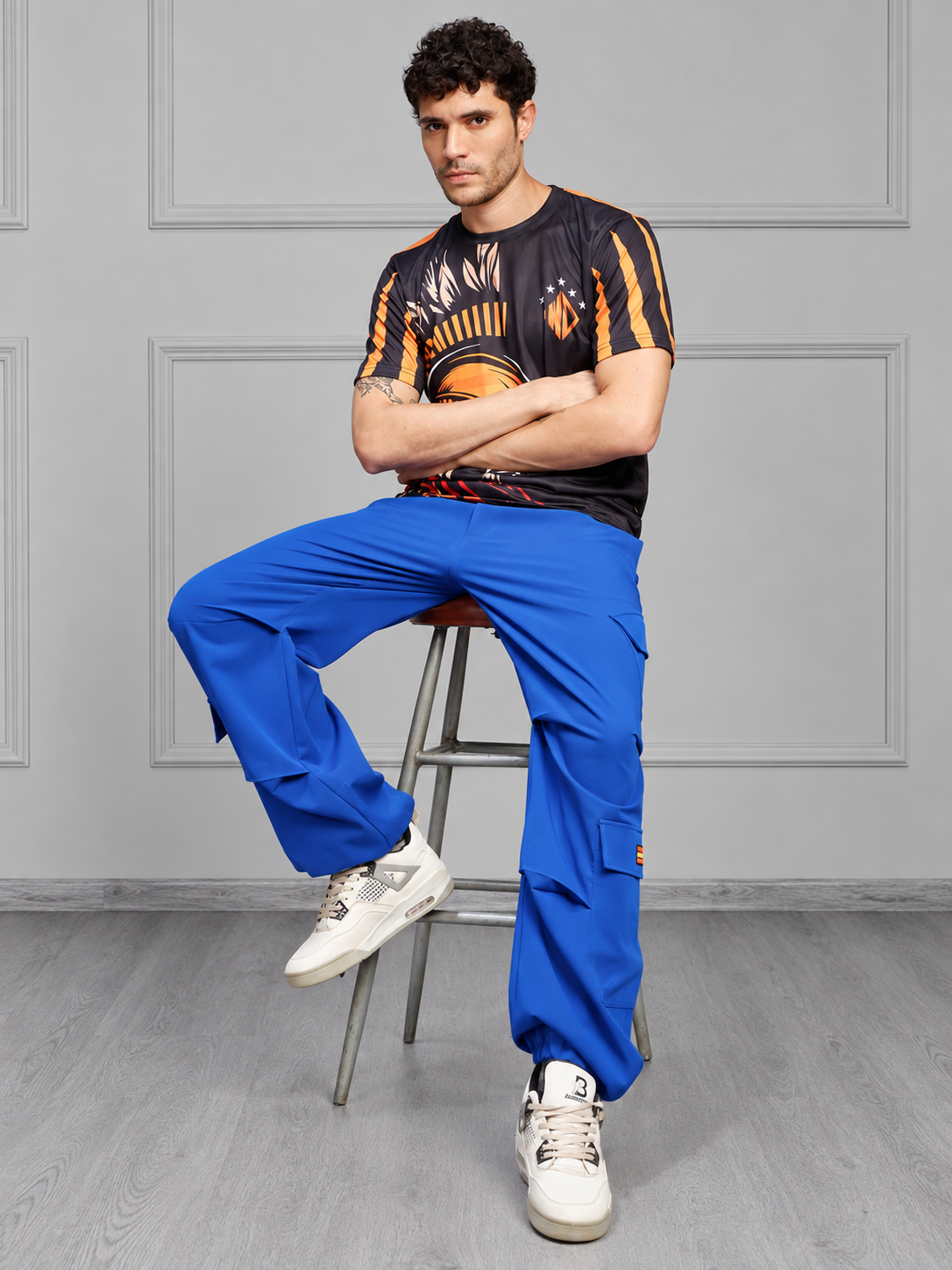 RELAXED FIT MULTI POCKET CARGO PANTS BLUE