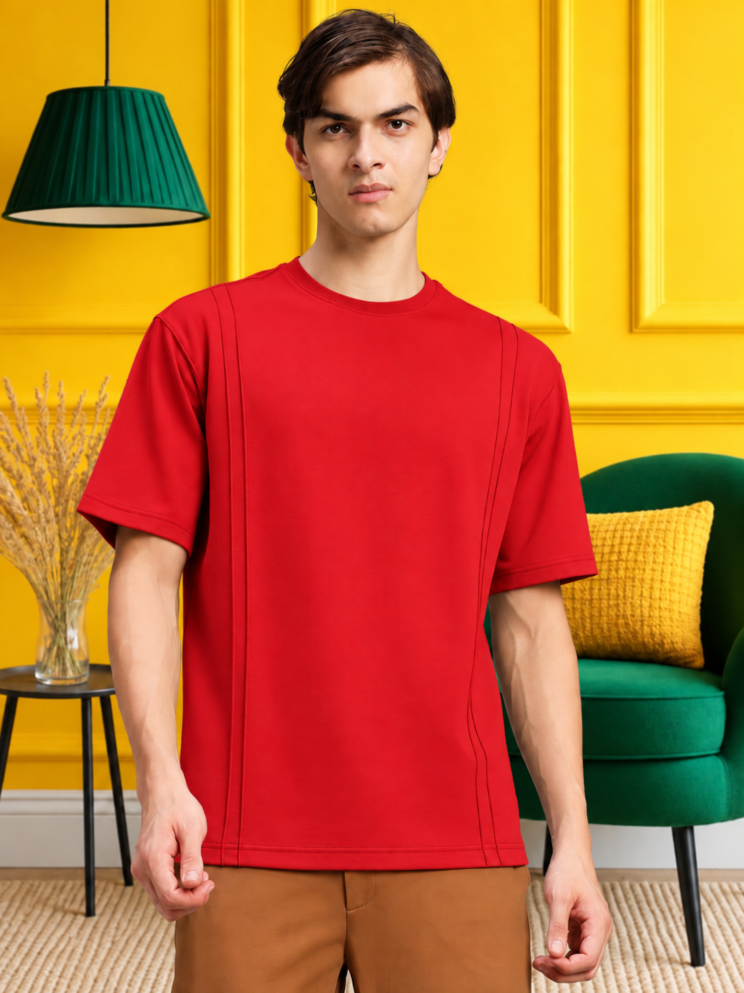 PANEL OVERSIZED CREW T-SHIRT RED