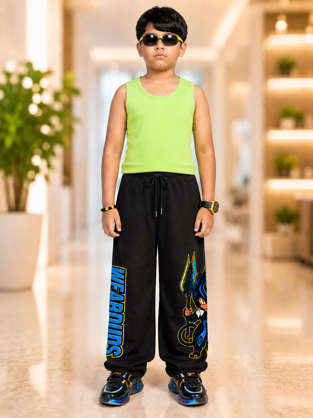 ELECTRIC WARRIOR CO-ORD FOR BOYS GIRLS NEON BLACK