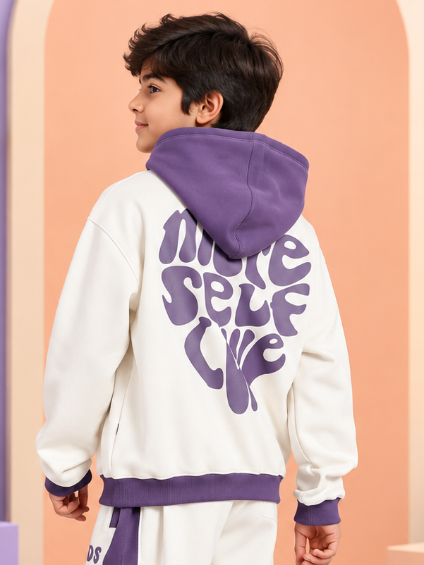 SELF LOVE FLEECE HOODIE KIDS WHITE VIOLET