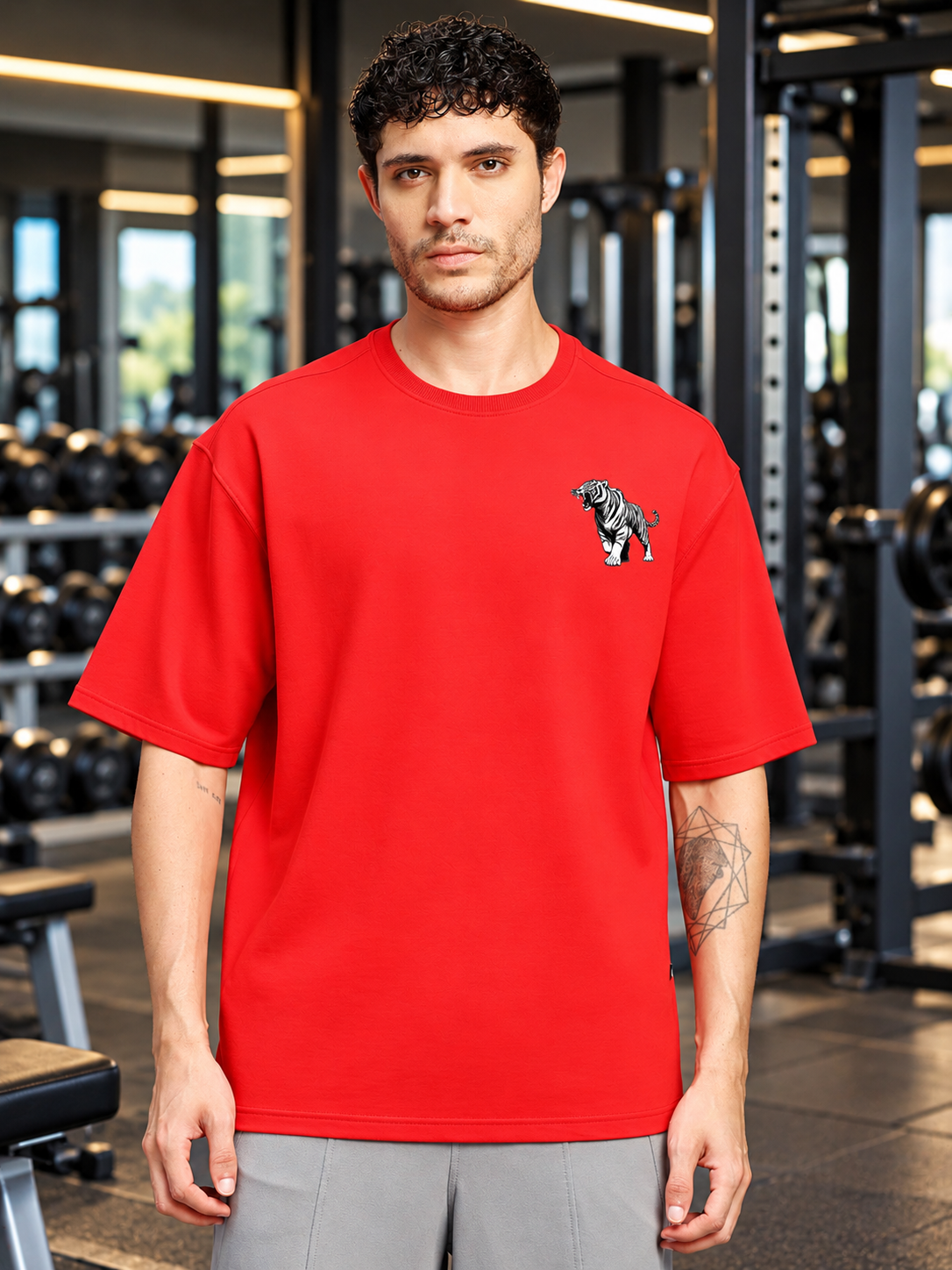 UNIQUE OVERSIZED GRAPHIC GYM T-SHIRT RED