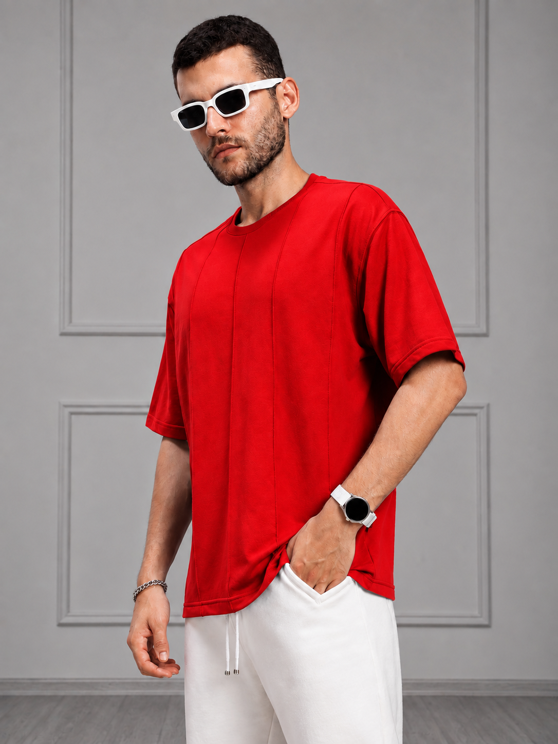 BOXY FIT PANELS OVERSIZED T-SHIRT RED