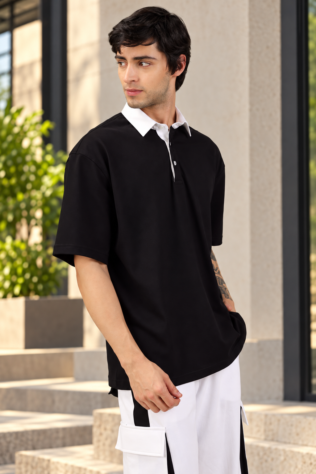 SAGOL POLO OVERSIZED POLO T-SHIRT BLACK