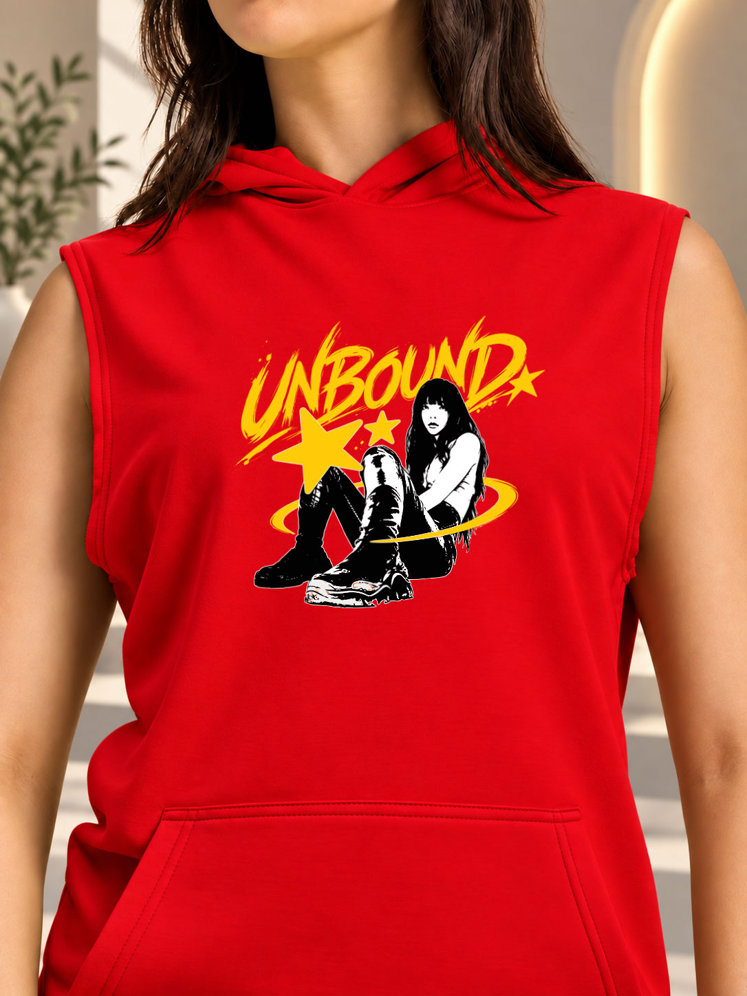 WOMEN UNBOUND GYM HOODED T-SHIRT RED