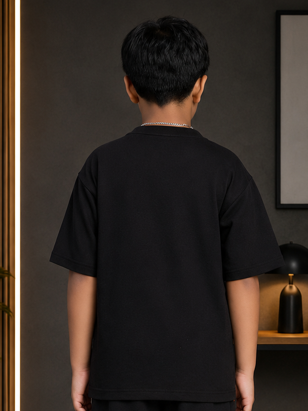 YOUTH CONTREST PIPING T-SHIRT FOR BOYS GIRLS BLACK