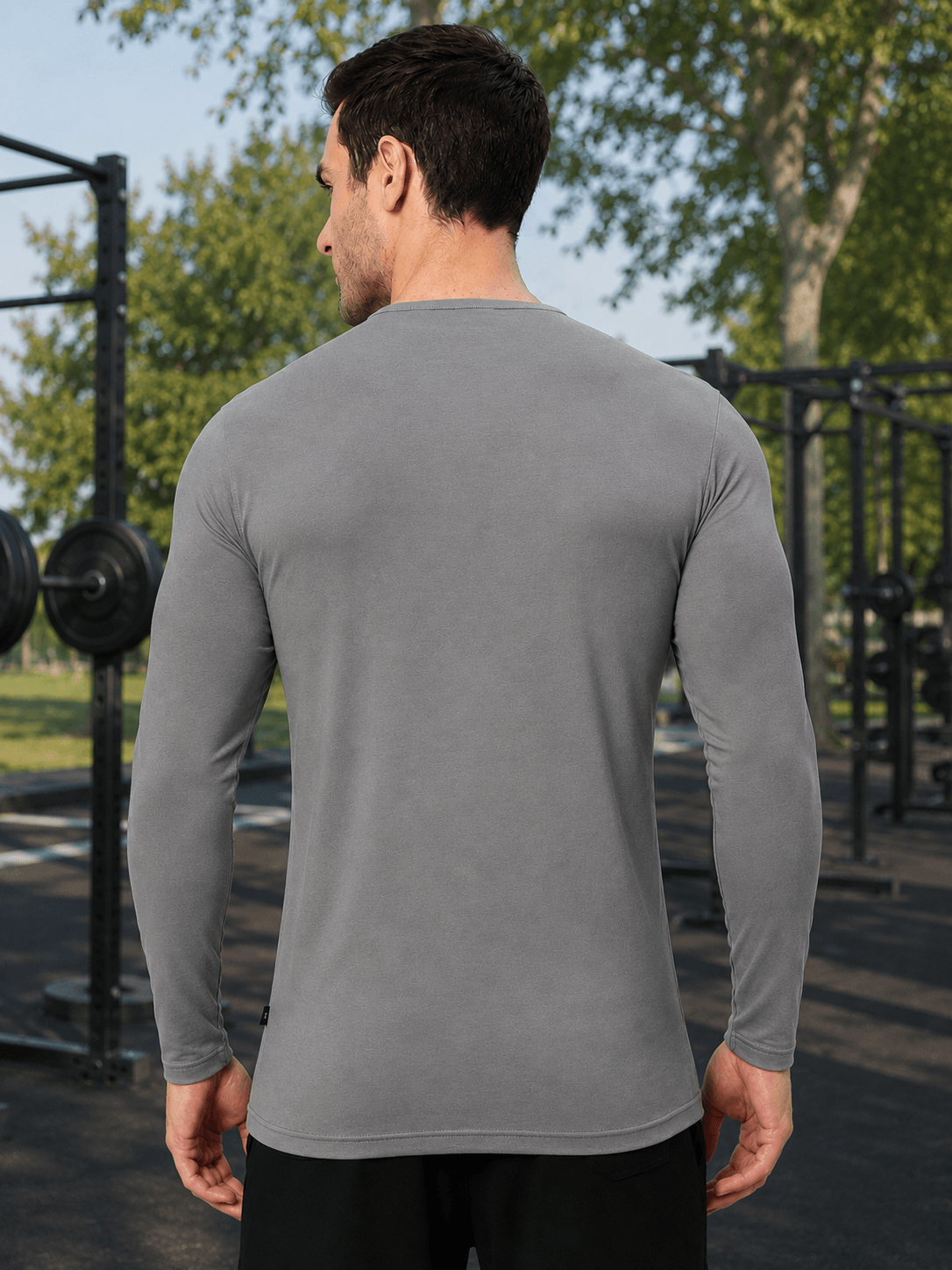 HENNY SLIM FIT SWEATSHIRT GREY shown from the back, showcasing the sleek design and comfortable fit.
