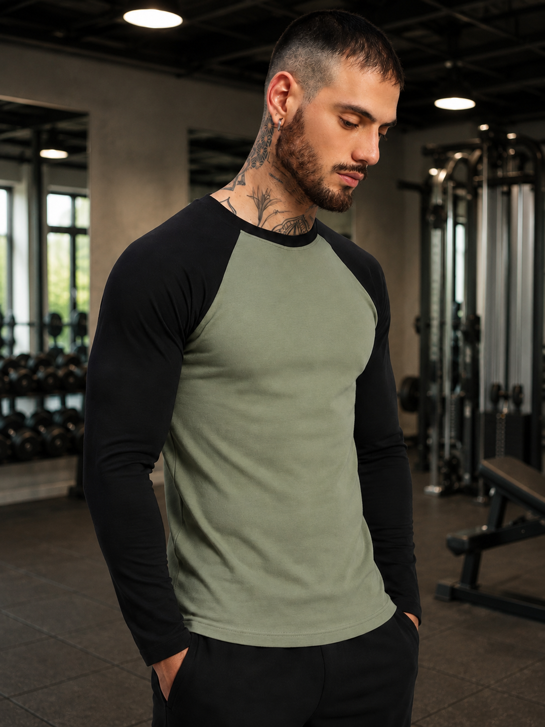 FITFLOW SLIM FIT SWEATSHIRT SAGE GREEN BLACK