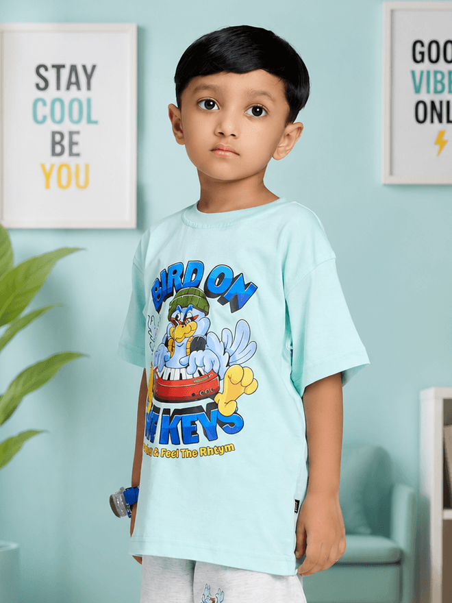 BIRD ON THE KEYS T-SHIRT FOR BOYS GIRLS SKY BLUE