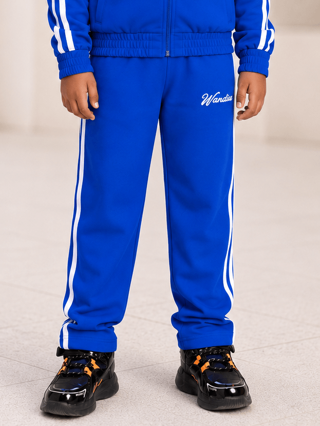 SPORTY STRIPE JOGGER FOR BOYS AND GIRLS ROYAL BLUE in bold royal blue with white stripes, perfect for kids' sporty style.