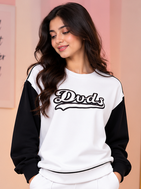 WOMEN HUNK OVER-SIZED SWEATSHIRT T-SHIRT WHITE BLACK