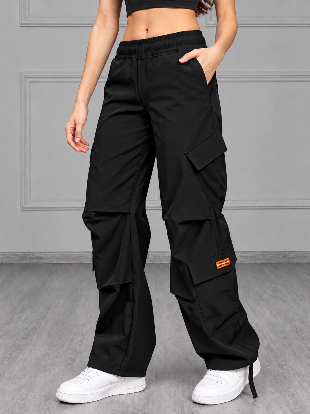 WOMEN TACTICAL FIT MULTI POCKET CARGO PANTS BLACK