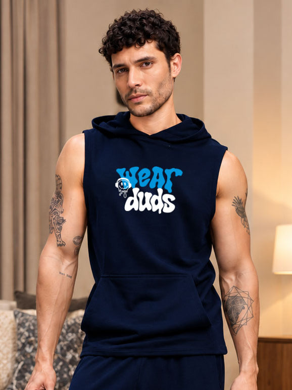 LOUNGEWEAR SLEEVELESS HOODED T-SHIRT NAVY BLUE