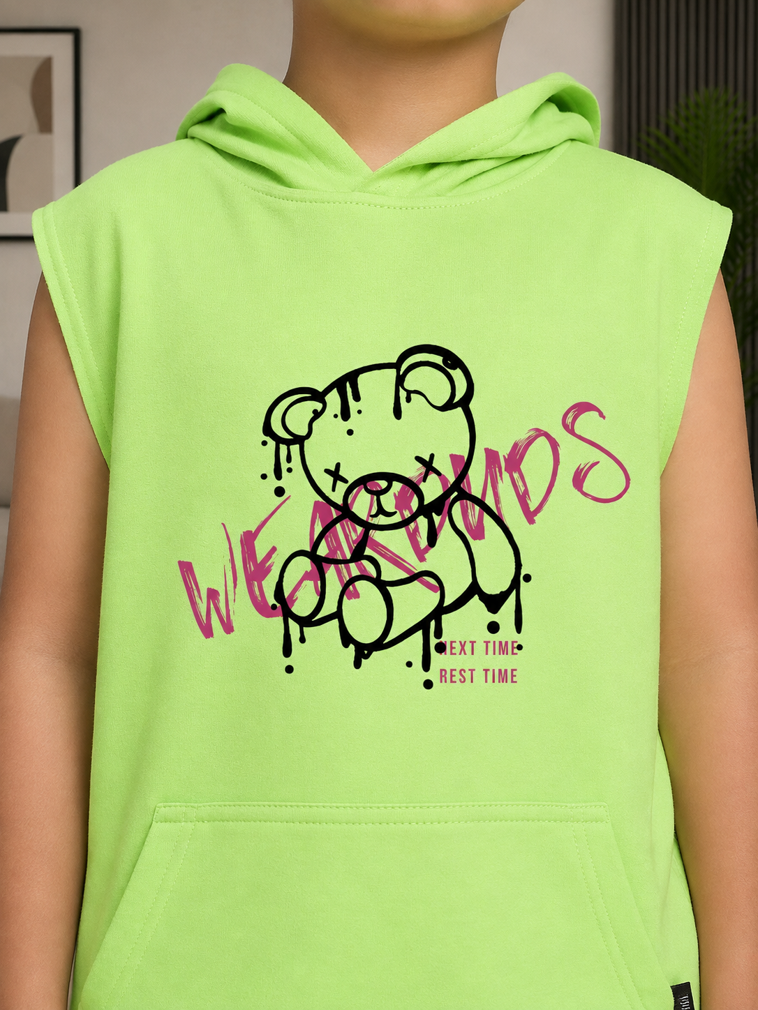 CYBER LIME GRAPHIC HOODED T-SHIRT FOR BOYS GIRLS NEON GREEN