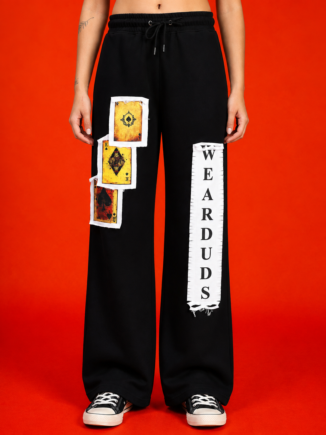 WOMEN WILDCARD RAW-CANVAS GRAPHIC JOGGERS BLACK