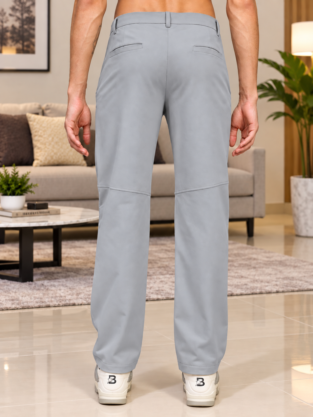 STRETCH STRAIGHT CASUAL PANTS BLUE