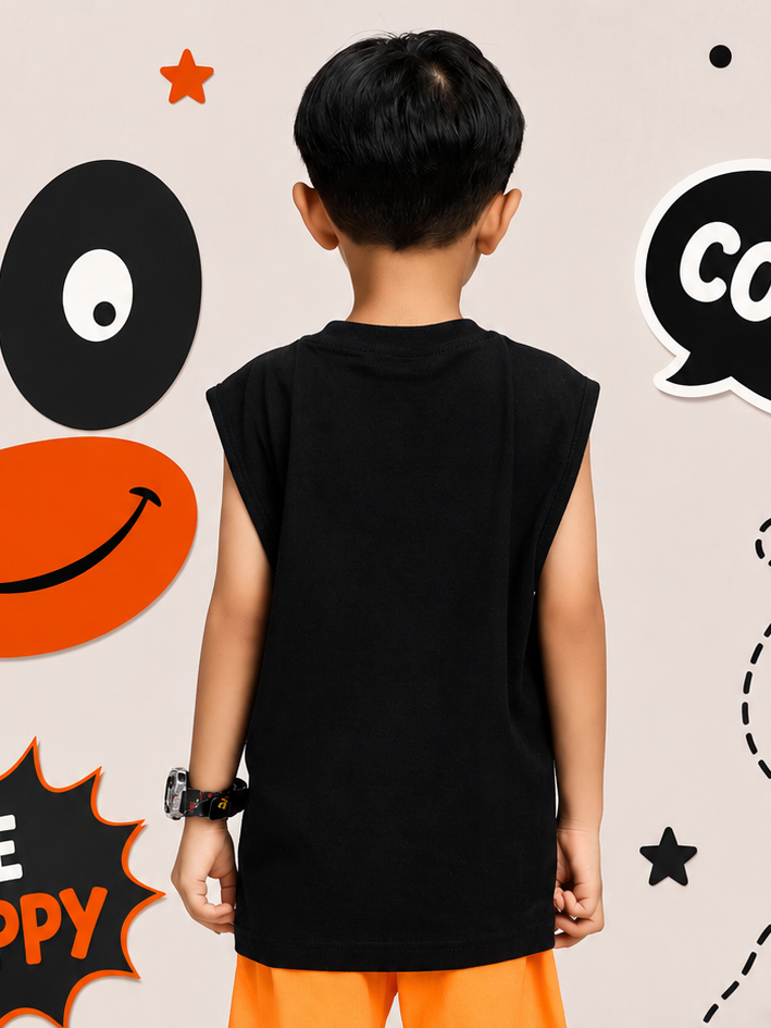 SMILEY EYES PRINT T-SHIRT FOR BOYS GIRLS BLACK