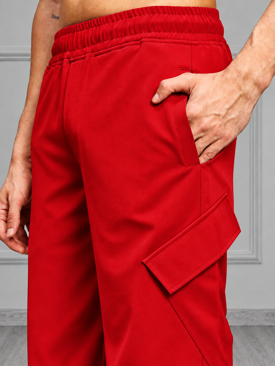 TACTICAL FIT MULTI POCKET CARGO PANTS RED