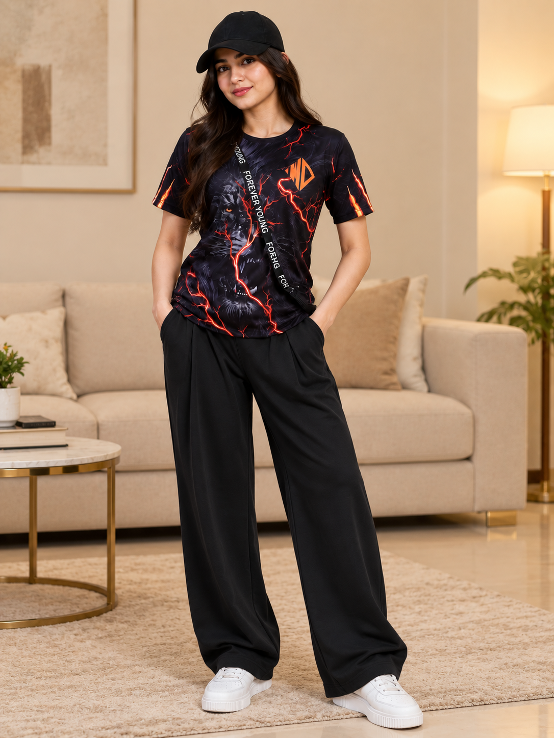 WOMEN DRAPE TAILORED FIT JOGGERS BLACK