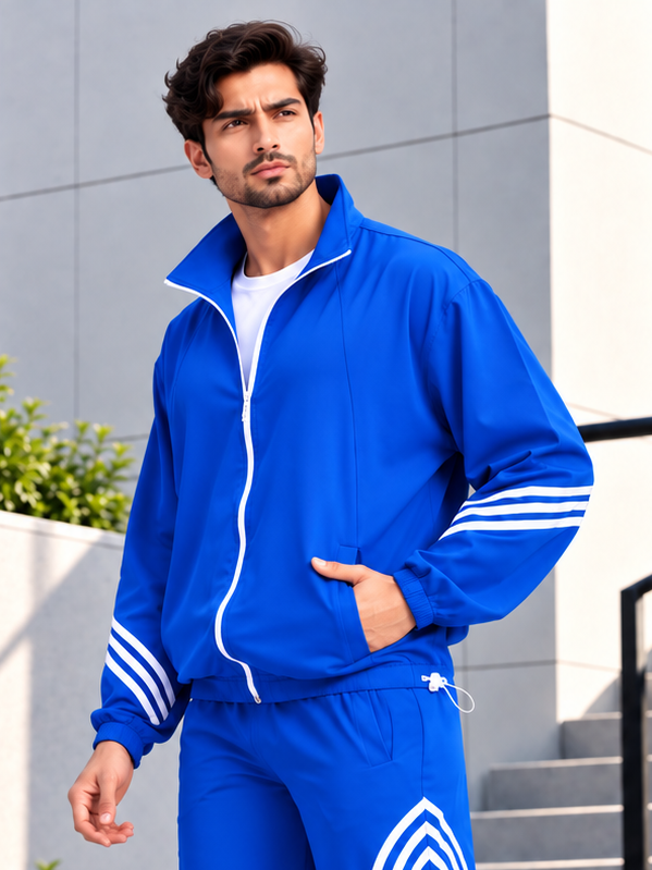 STREETWEAR THREE STRIPE JACKET FULL ZIPPER BLUE