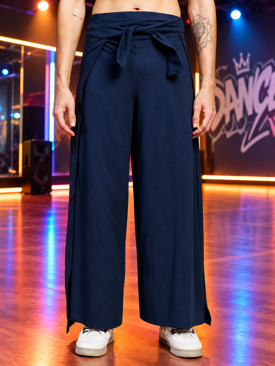 WIDE LEG FLOWY LOUNGE JOGGERS NAVY BLUE
