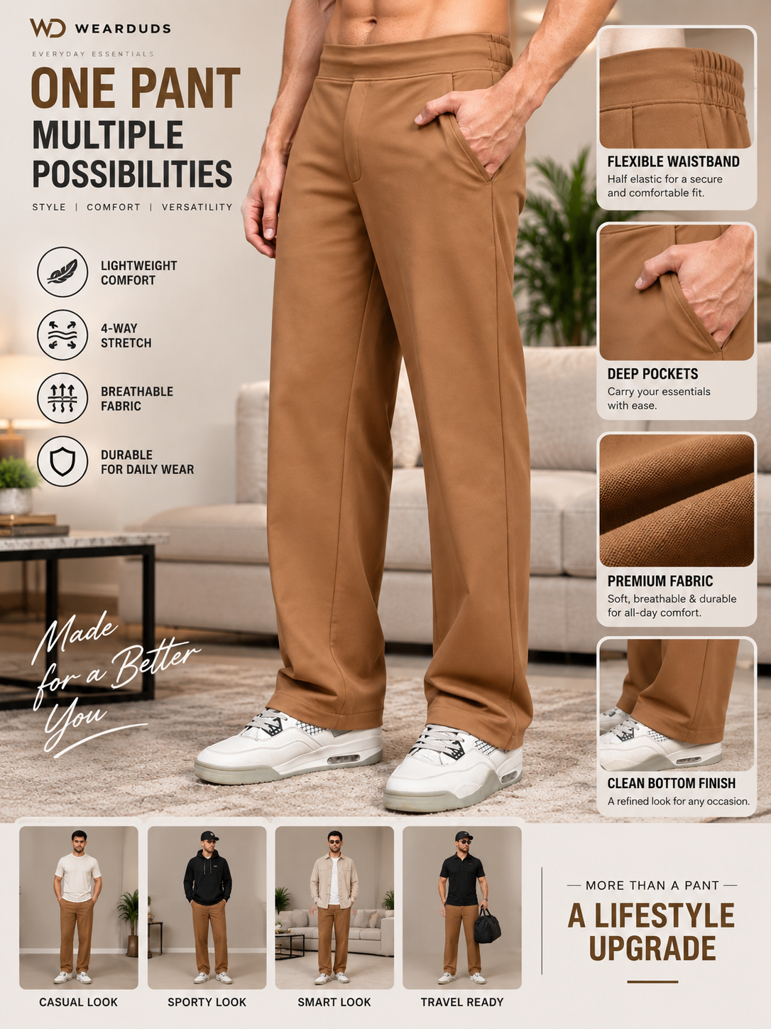 SMART CHILL RELAXED PANTS BROWN