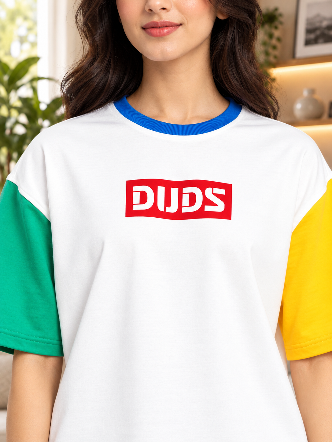 WOMEN CHROMA COLOR BLOCKED OVERSIZED T-SHIRT OFF WHITE