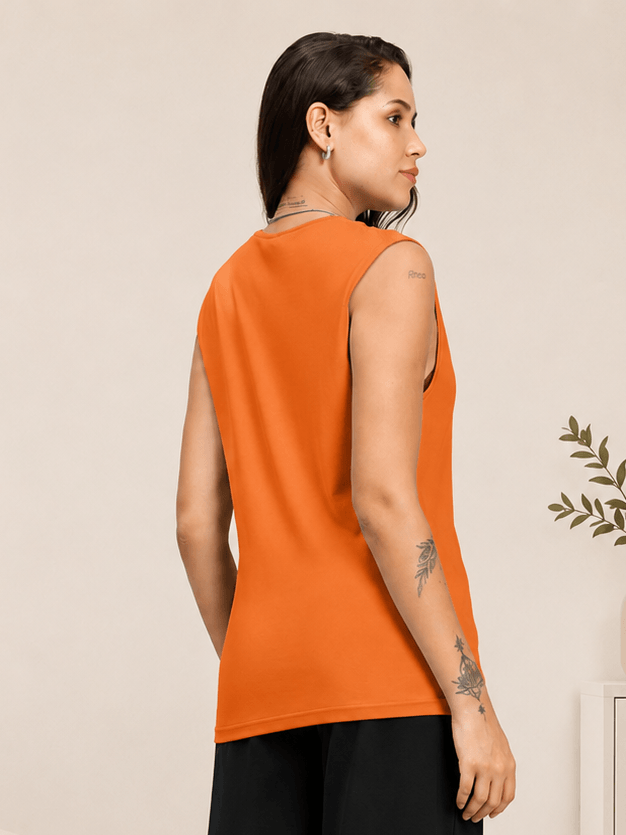 WOMEN MUSCLE FIT SLEEVELESS GYM T-SHIRT ORANGE