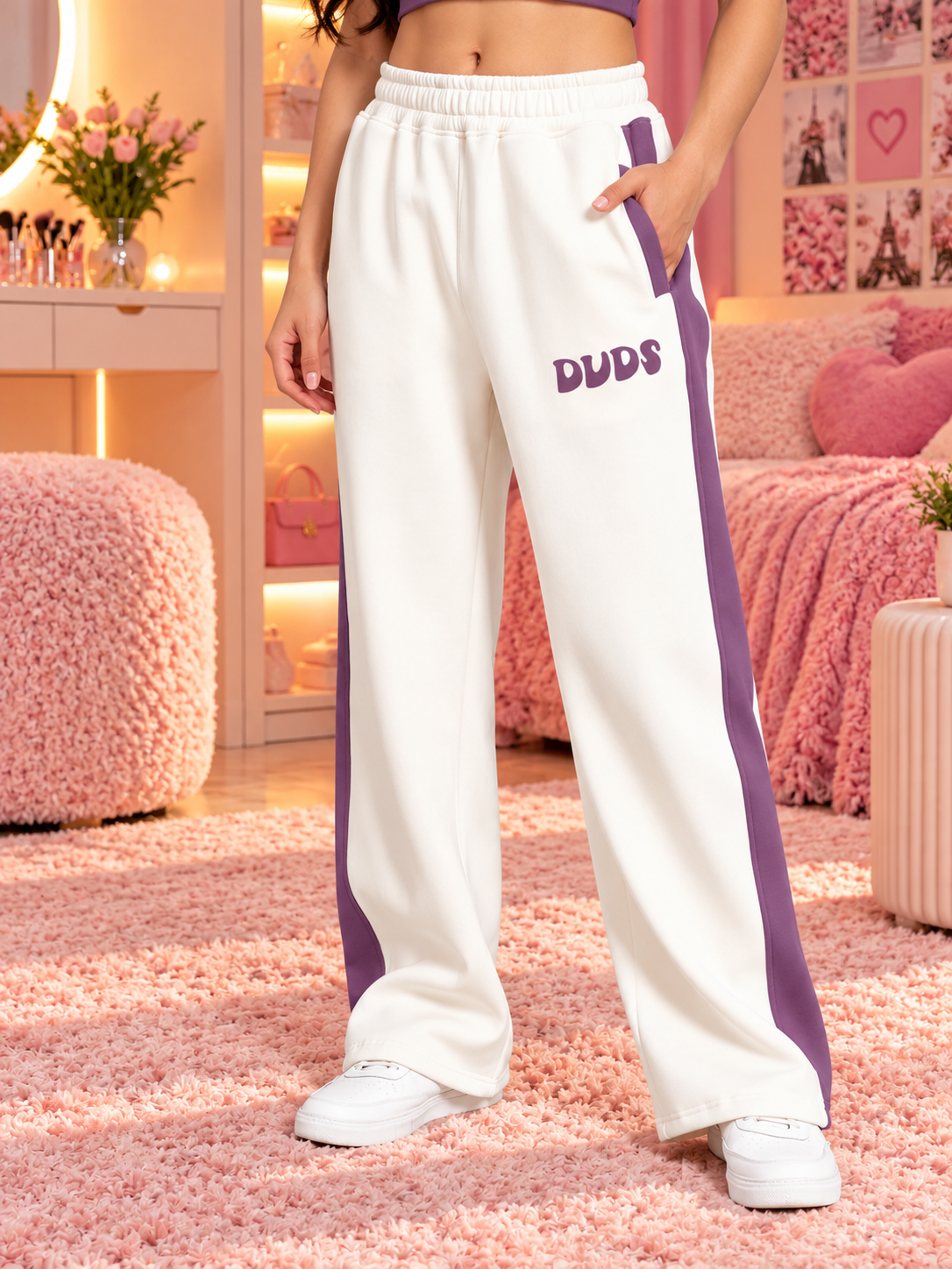 WOMEN SELF LOVE FLEECE CO-ORD WHITE VIOLET