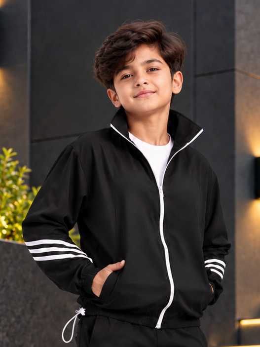 STREETWEAR THREE STRIPE JACKET FOR BOYS GIRLS BLACK