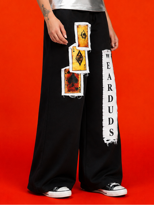 WOMEN WILDCARD RAW-CANVAS GRAPHIC JOGGERS BLACK