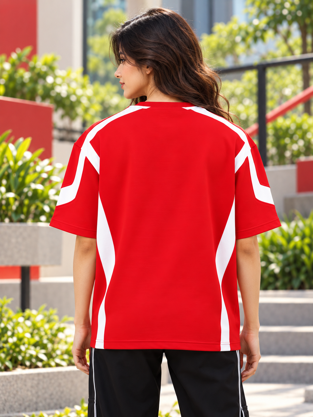 WOMEN RUGBY OVER-SIZED T-SHIRT RED WHITE