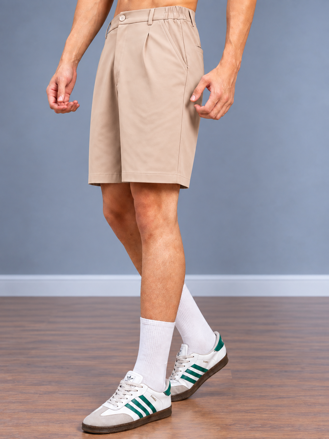 ELASTIC RUNNING REGULAR SHORTS BEIGE