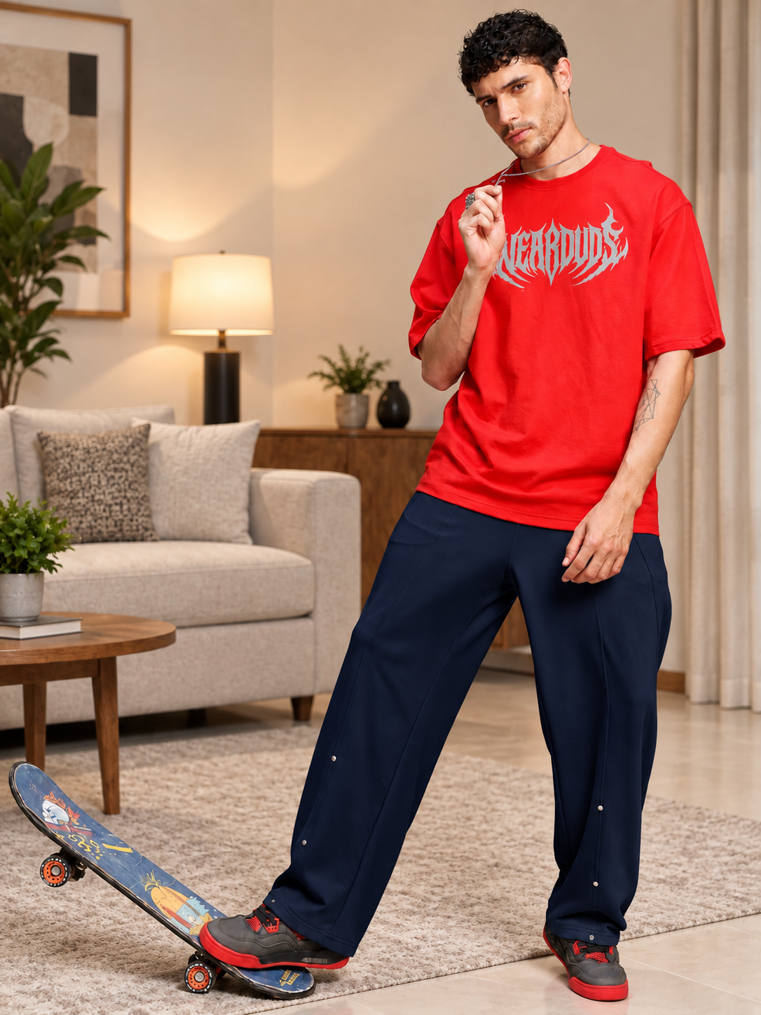 METALLIC HARDWARE ACCENT JOGGERS NAVY BLUE
