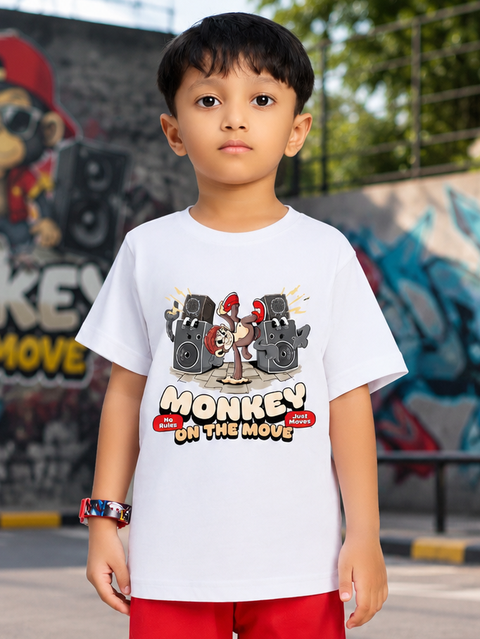 MONKEY BEATS T-SHIRT FOR BOYS GIRLS WHITE