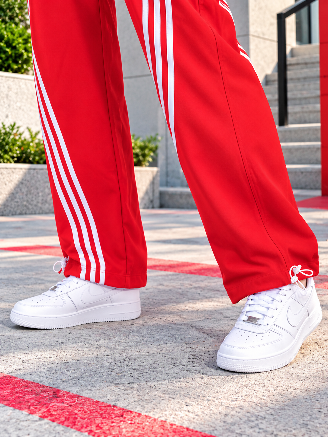 WOMEN STREETWEAR THREE STRIPE CO-ORD SET FULL ZIPPER RED