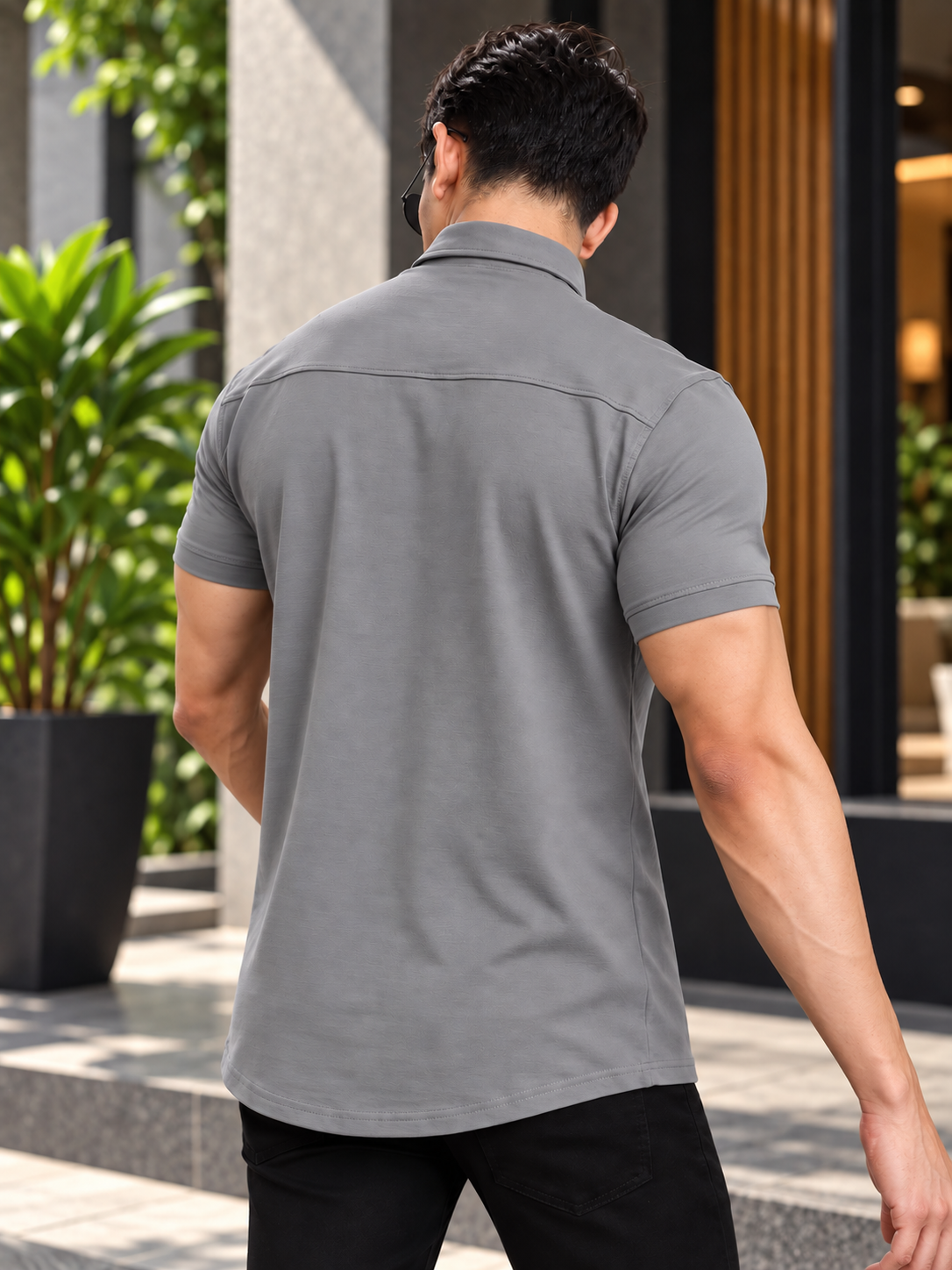 NOIR GREY WRINKLE FREE HALF SHIRT