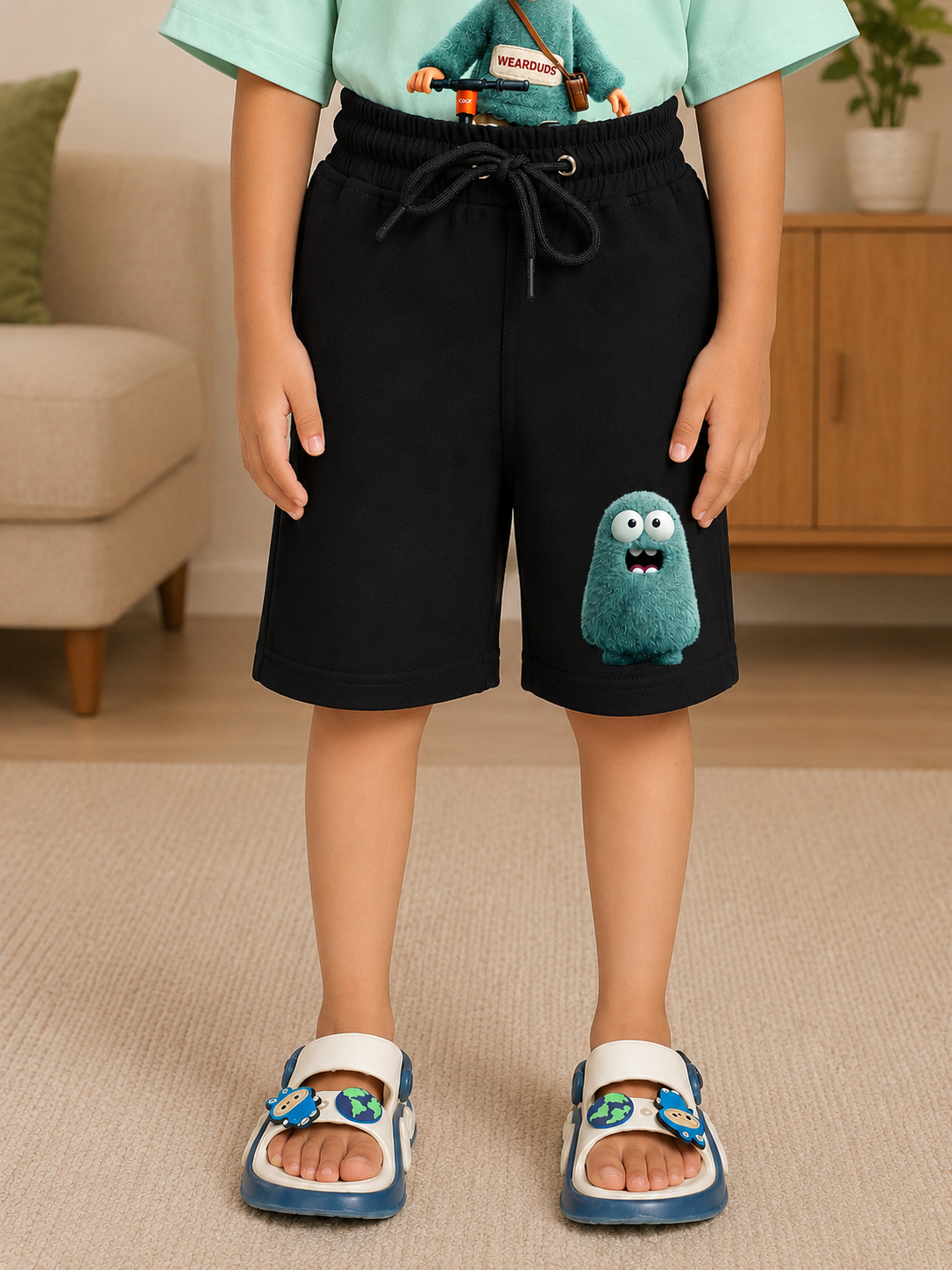 FUN MONSTER GRAPHIC SHORTS FOR BOYS GIRLS BLACK