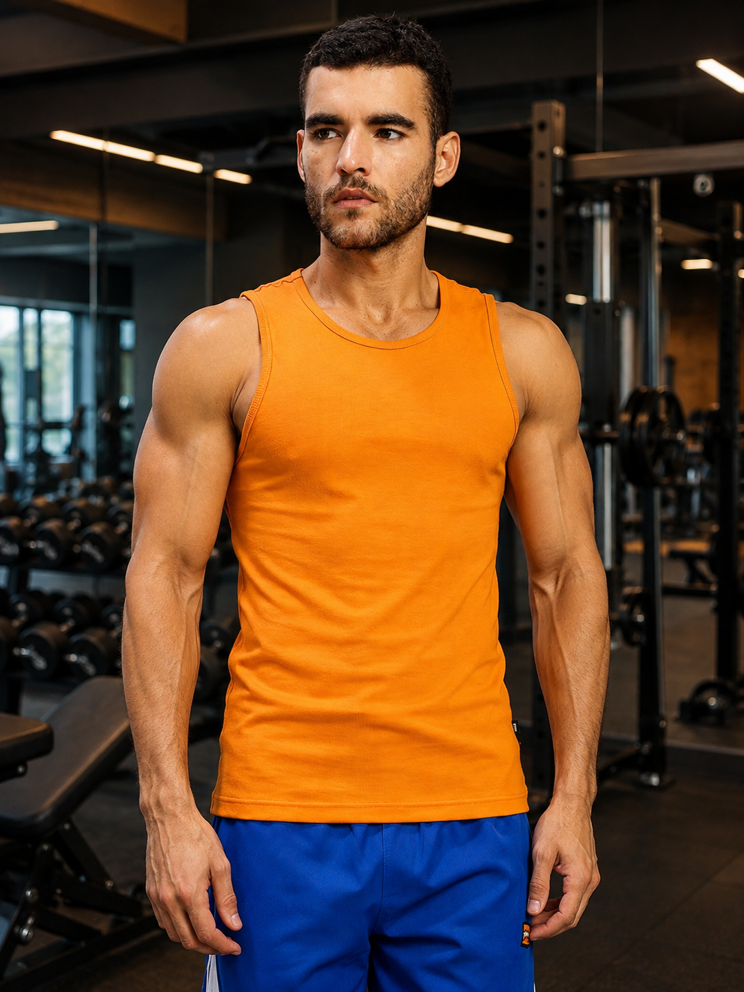 MUSCLE FIT BODYBUILDING GYM T-SHIRT ORANGE